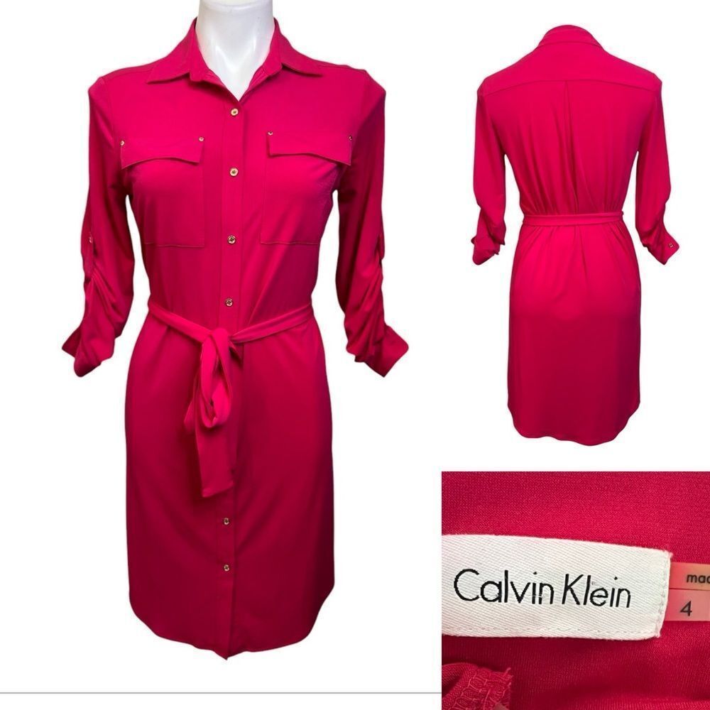 Calvin Klein dress size 4 pink button up shirtdress office casual business